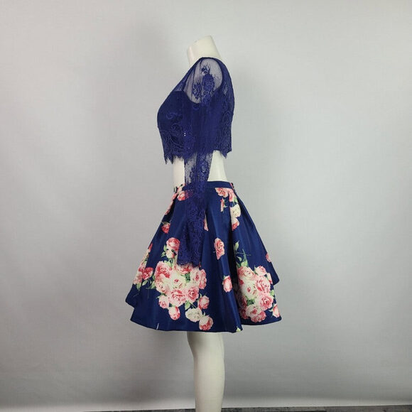 Sheri Hill Two Piece Floral Skirt Lace Top Size S/M - Picture 7 of 16